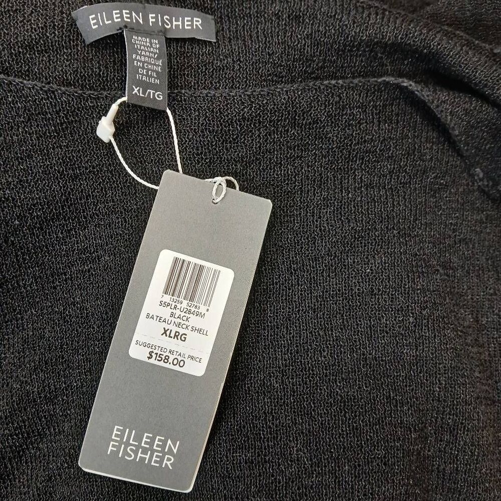 Eileen fisher womens xl linen knit tank shell top black boat neck shirt - Picture 2 of 9